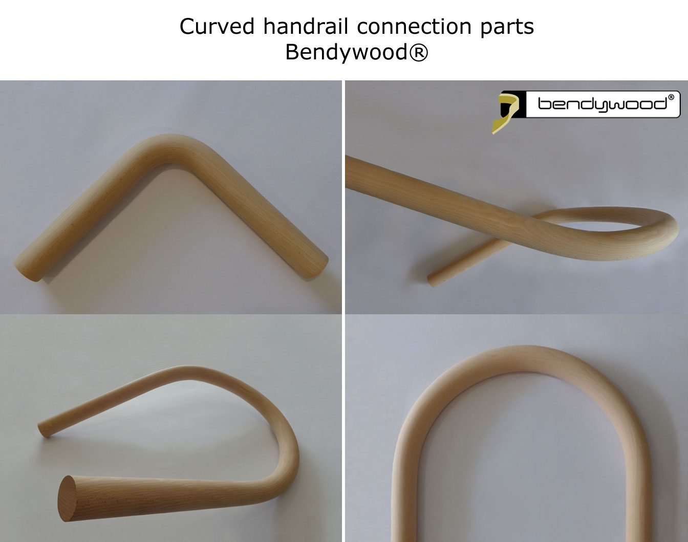 Bending wood Bendywood® - curved solid wooden handrail on glass railing